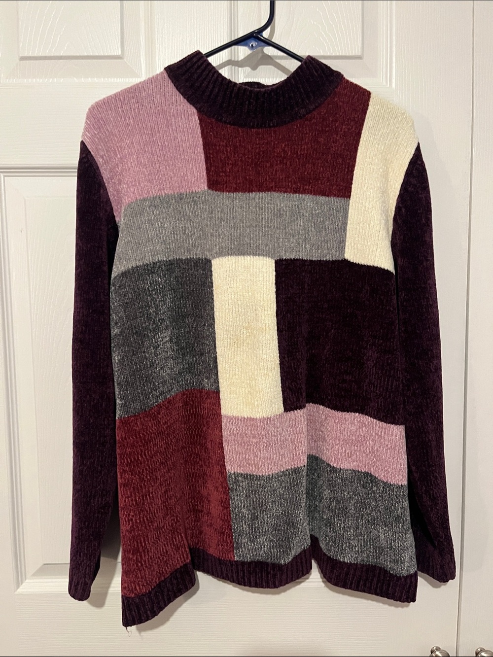 Alfred Dunner Patchwork Colorblock Turtleneck Sweater - Plum, Pink, Gray, Cream